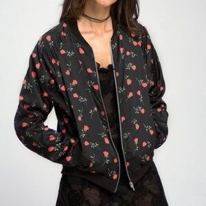 Motel Rocks Rose Floral Black Bomber Jacket Pinup Retro Rockabilly Size Small S